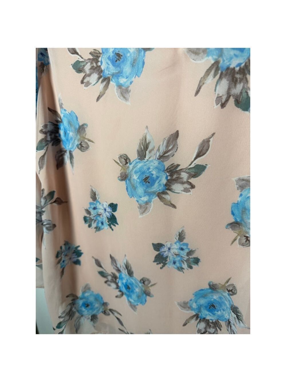 Pink Floral Blouse with Blue Flowers, Size L - Picture 6 of 8